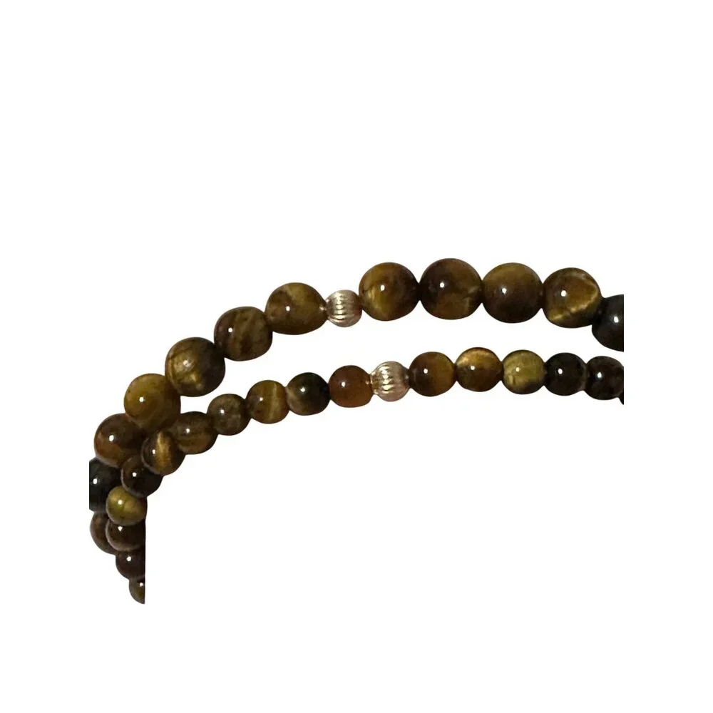 Gemstones Tiger's Eye 6mm Stretchable Bracelet 14k Gold Corrugated Bead Charm - Picture 6 of 6